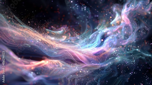 Wispy strands of iridescent particles swirl together mimicking the enigmatic behavior of the quantum foam.