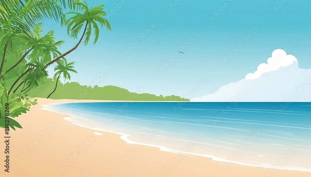 Vector illustration of tropical beach in daytime for header , banner of website created with generative ai