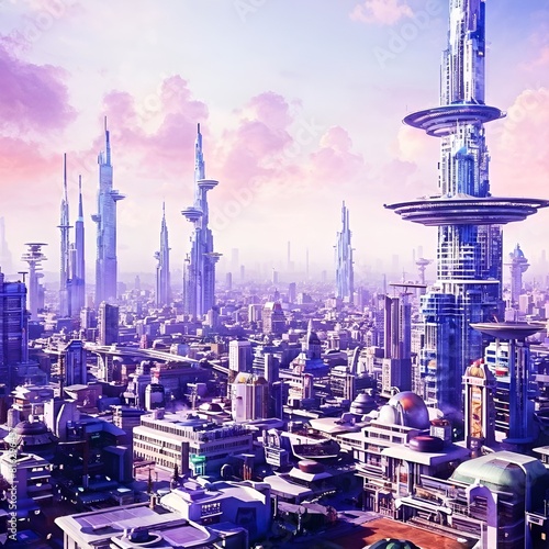 Futuristic skyscrapers at night