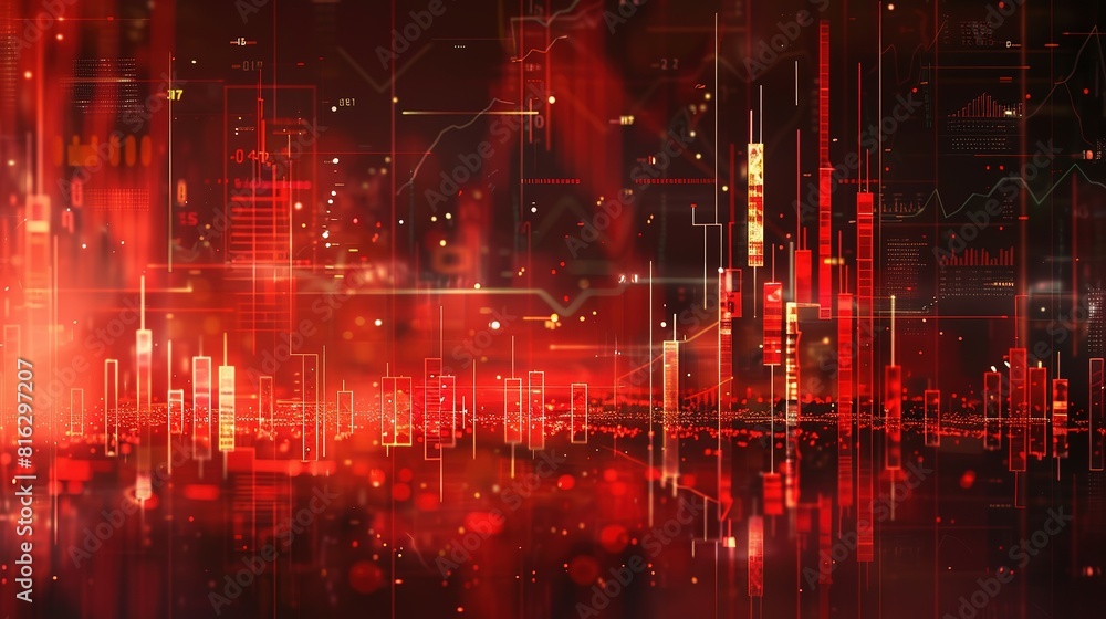 Fototapeta premium An abstract digital chart forms the backdrop, displaying stock business graphs, statistics, and diagrams illustrating data exchange within finance, trends, and trade in the economy