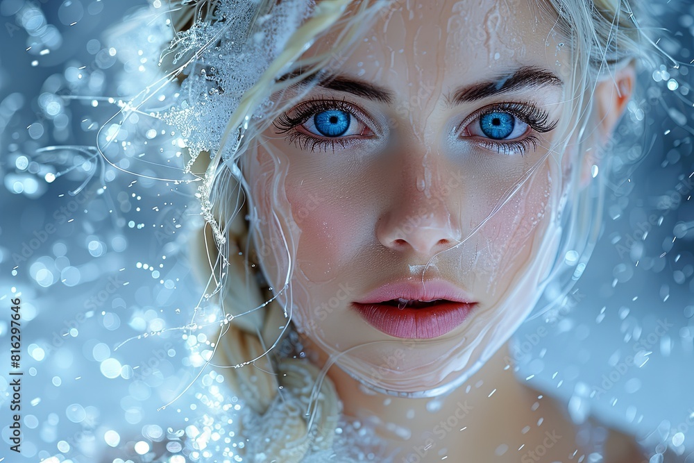 Blue-Eyed Anime Beauty: Watery Dress & Braided Hair in Cinematic Lighting Blue-Eyed Anime Beauty: Watery Dress & Braided Hair in Cinematic Lighting