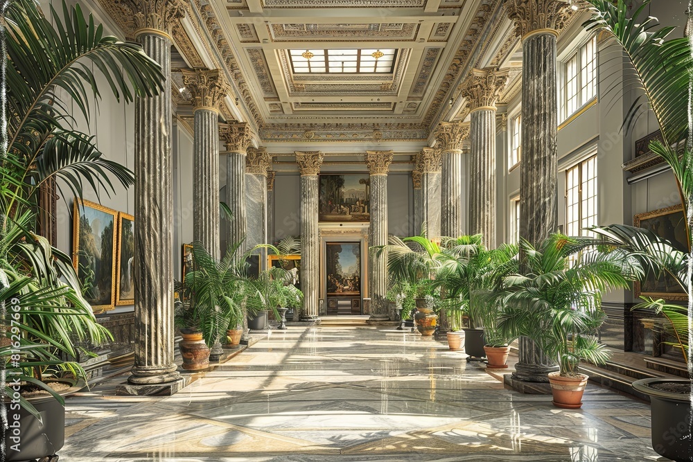 Fototapeta premium Breathtaking Poetic Gallery: Paintings, Potted Plants, and Antiquities in Trending Print