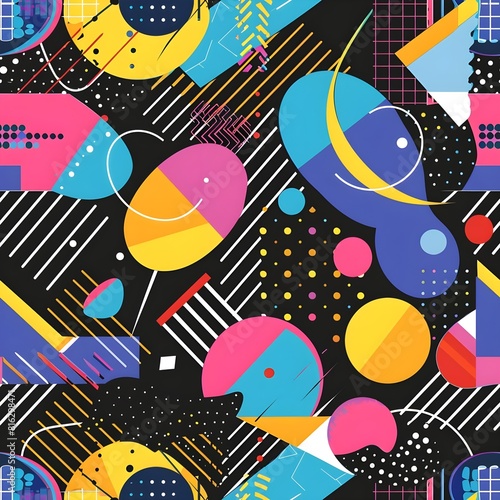 geometric and colorful figures  optic illustration  pattern  line art  superpuestas  gouache effect  minimal 