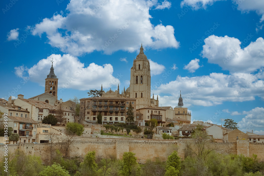 Segovia, España. April 28, 2022: Walls and cathedral of Segovia. Segovia, España. April 28, 2022: Walls and cathedral of Segovia.