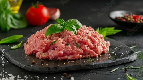 Intimate view of ground turkey meat, showcasing its lean and healthy qualities, ideal for making turkey burgers, isolated background, studio lit