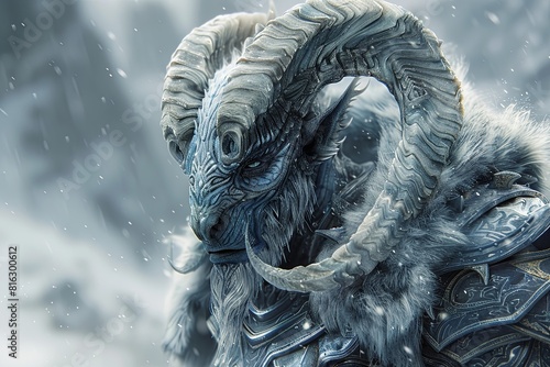 Sinister Demon Warrior: Intricate Horns in Sharp Focus