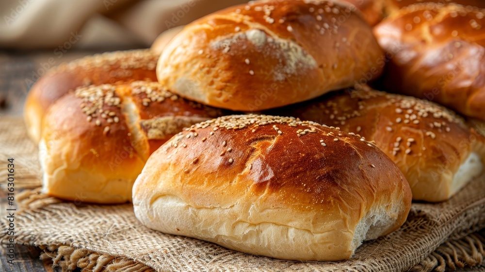 Intimate view of ciabatta buns, highlighting their rustic, artisanal texture and suitability for gourmet burgers, perfect for advertising, isolated background Intimate view of ciabatta buns, highlighting their rustic, artisanal texture and suitability for gourmet burgers, perfect for advertising, isolated background