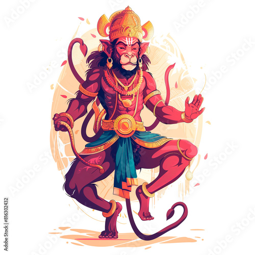 "Illustration of Hanuman in Traditional Attire with Bow and Arrow"