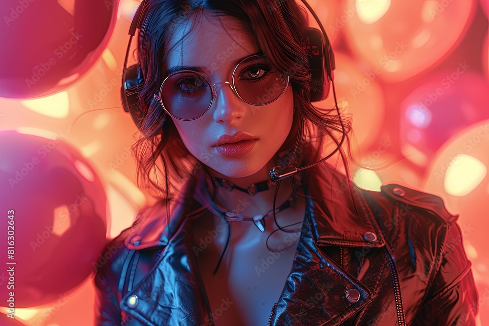 Neon Femme Fatale: Cyberpunk Assassin in Leather Jacket Digital Art Illustration. Neon Femme Fatale: Cyberpunk Assassin in Leather Jacket Digital Art Illustration.