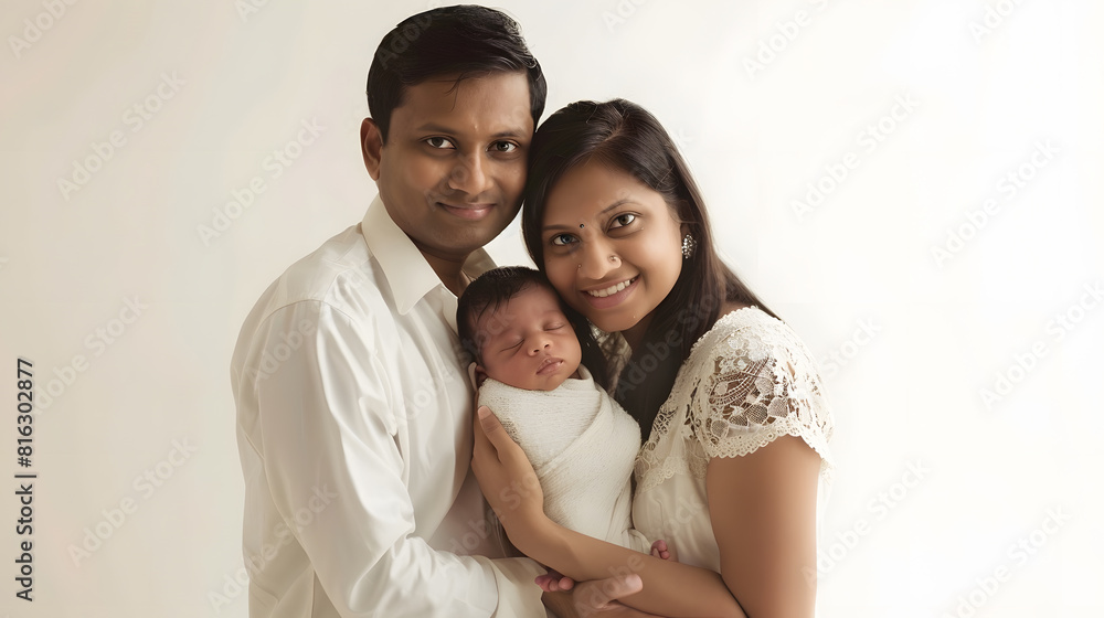 Portrait of Indian parents with newborn baby Young asian couple holding little baby in hand Beautiful family Parenthood : Generative AI Portrait of Indian parents with newborn baby Young asian couple holding little baby in hand Beautiful family Parenthood : Generative AI