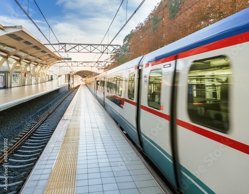 a train traveling through a train station next to a platform