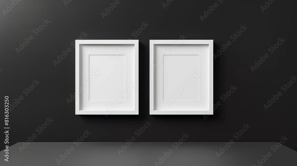 Two white frames are hanging on a wall Two white frames are hanging on a wall