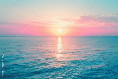 The ocean is calm and the sky is a beautiful shade of pink © Watercolorbackground