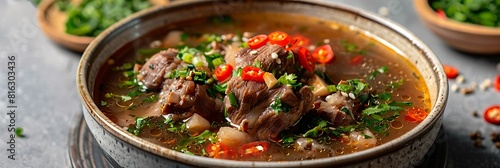 Indonesian Sop Buntut Oxtail Soup, fresh foods in minimal style photo