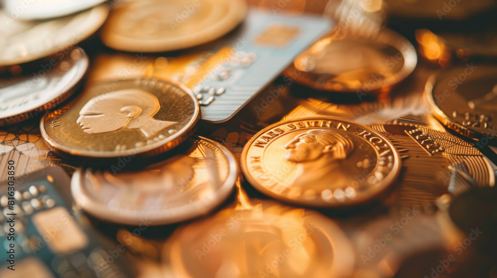 Financial Concept, Credit Card and Coins Financial Concept, Credit Card and Coins