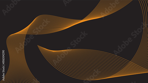 Orange colored abstract wavey lines on a Black Background, futuristic waves