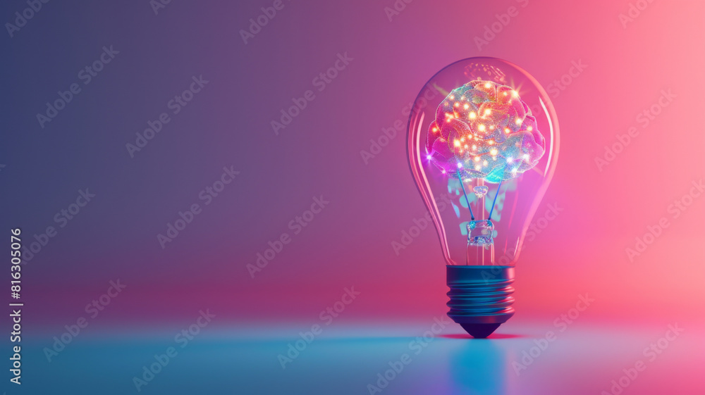 A vibrant light bulb illuminated with colorful, twinkling lights against a pink and blue background. A vibrant light bulb illuminated with colorful, twinkling lights against a pink and blue background.
