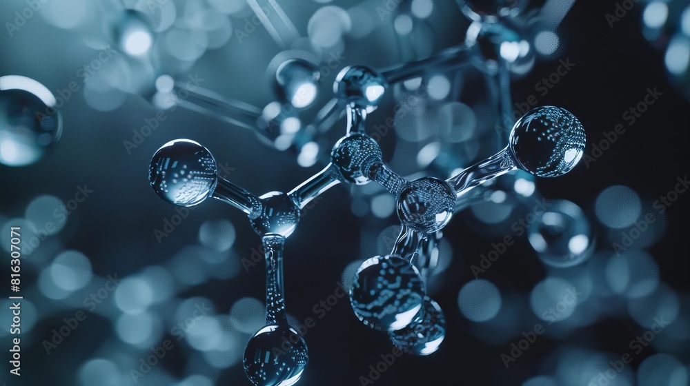 A molecular structure of a complex organic compound. Atoms are represented by spheres, and bonds are represented by cylinders. A molecular structure of a complex organic compound. Atoms are represented by spheres, and bonds are represented by cylinders.