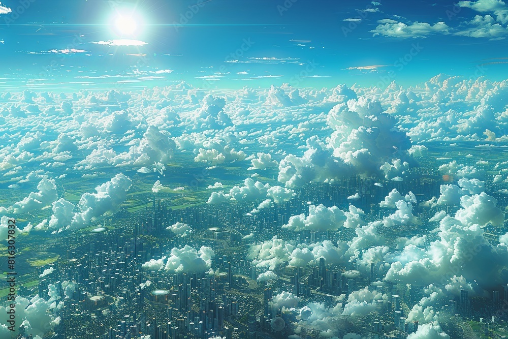 Fototapeta premium Surreal Future City Zenith: Ultra Wide Pincushion Perspective