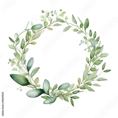 Watercolor vector wreath with green eucalyptus leaves