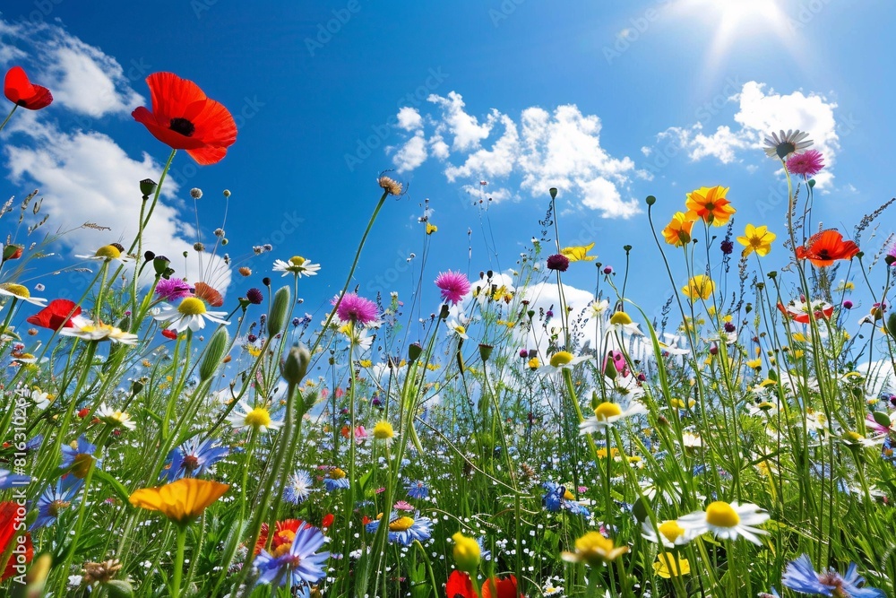Vivid Field of Wildflowers on a Sunny Day Vivid Field of Wildflowers on a Sunny Day