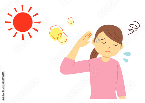 暑さで体調不良になった女性のイラスト_七分袖
