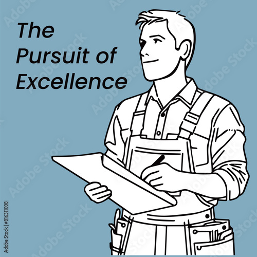 A man in a collared shirt and overalls, a worker or contractor, holding blueprints or plans in his hands, determined and focused, conveying a sense of dedication to his craft or profession