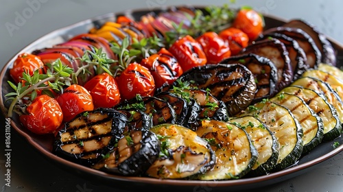 Fresh presentation of Mediterranean grilled vegetable platter, food studio photography