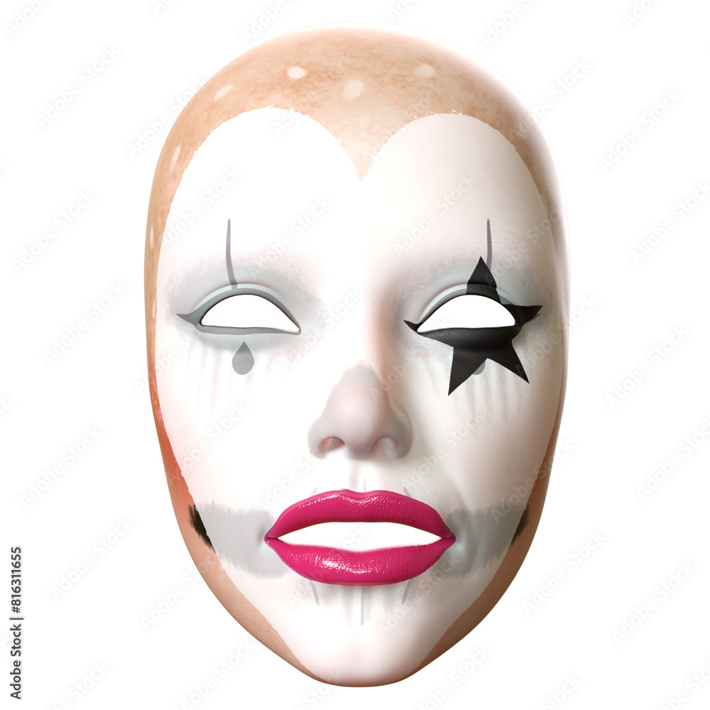 Mask Face Clown realistic isolated 3d rendered illustration Mask Face Clown realistic isolated 3d rendered illustration