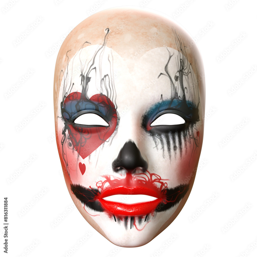 Mask Face Clown realistic isolated 3d rendered illustration Mask Face Clown realistic isolated 3d rendered illustration