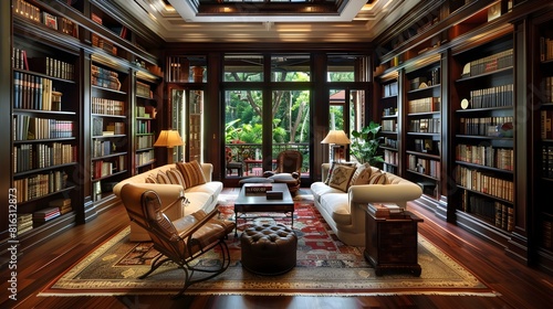 Stylish Home Library Intellectual Luxury and Extensive Book Collection