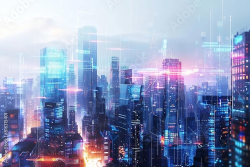 futuristic cityscape with digital technology elements smart city concept mixed media composite