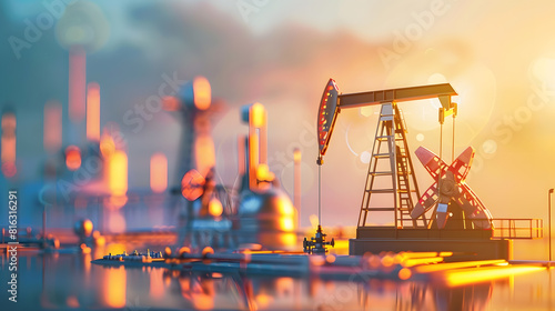 The change in oil prices caused by the war Oil price cap concept Oil drilling derricks at desert oilfield Crude oil production from the ground Petroleum production : Generative AI