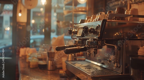 Professional Espresso Machine in a Cozy Cafe