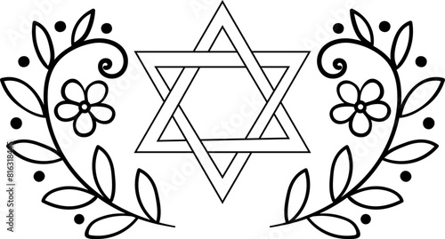 Decorative isolated jewish star vector with floral motifs