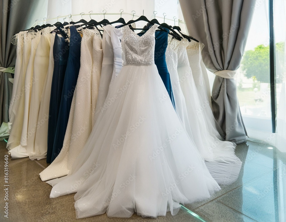 Elegant long formal dresses for sale in luxury modern shop boutique. Prom gown, wedding, evening, bridesmaid dresses dress details. Dress rental for various occasions and events Elegant long formal dresses for sale in luxury modern shop boutique. Prom gown, wedding, evening, bridesmaid dresses dress details. Dress rental for various occasions and events