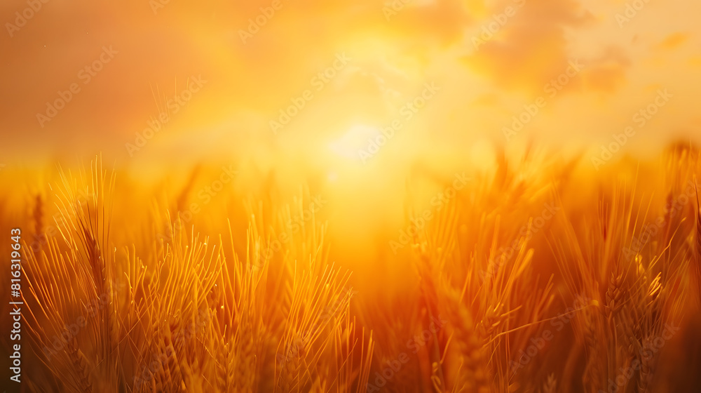 Colorful sunset in a wheat field panoramic view : Generative AI