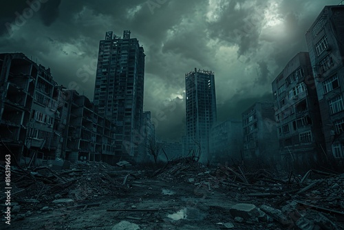 Dystopian Urban Landscape: Post-Apocalyptic Ruins