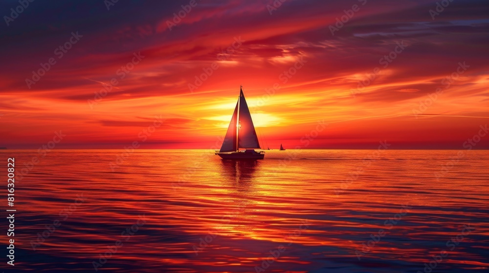 Sailboat At Sunset On The Sea