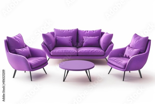 modern purple sofa set isolated on white background furniture design illustration