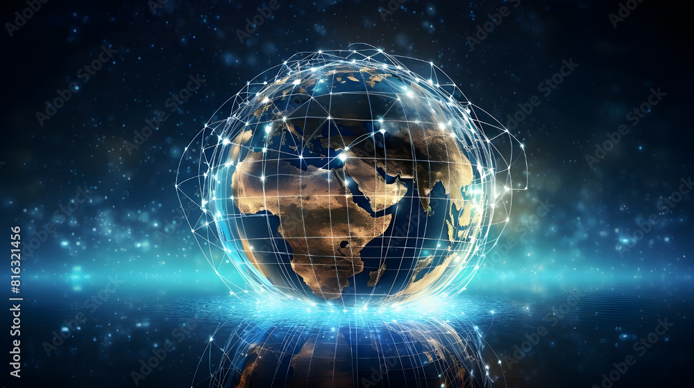 Obraz premium digital world, centered on America, enables global connectivity, high-speed data transfer, cyber technology, information exchange, and international communication.