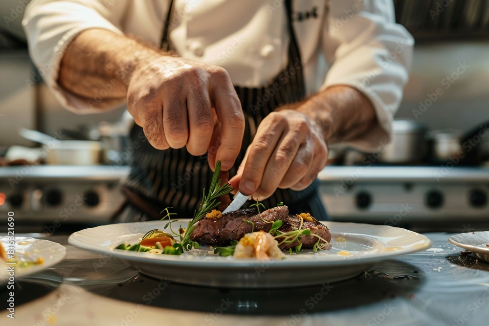 Chef Preparing Gourmet Dish in Kitchen