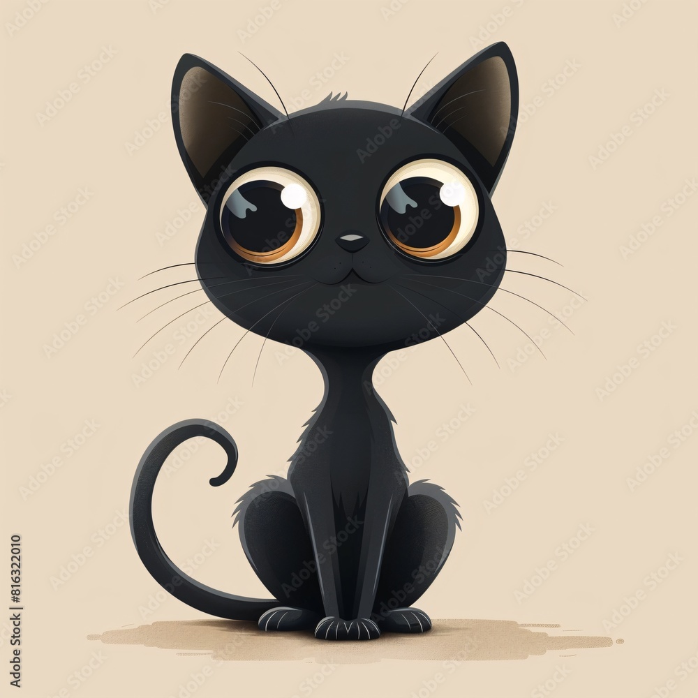 Adorable Cartoon Kitten with Large Eyes and Curly Tail Adorable Cartoon Kitten with Large Eyes and Curly Tail