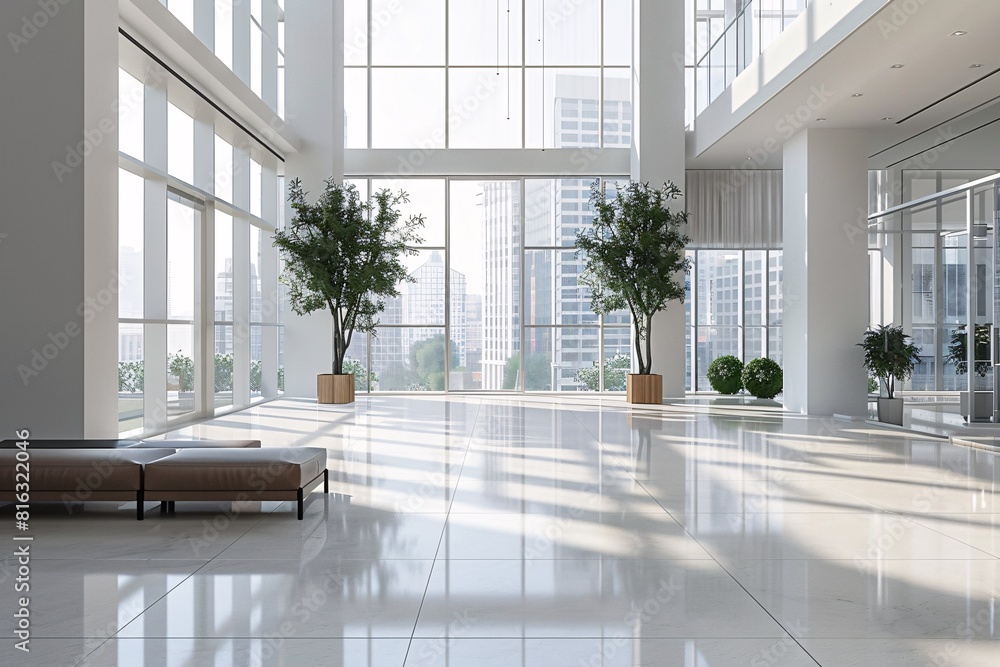 Contemporary Office Lobby with Large Windows Contemporary Office Lobby with Large Windows