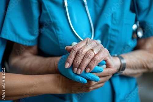 nurse holding senior patients hand showing kindness and support healthcare retirement home photography