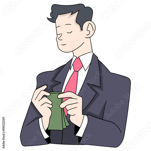 businessman is counting his wealth after success