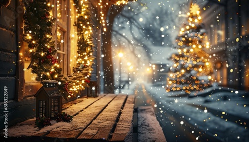 Magical Christmas Eve Scene with Snowfall and Festive Decorations