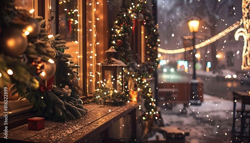 Winter Holiday Decorations in a Cozy Street-side Shop