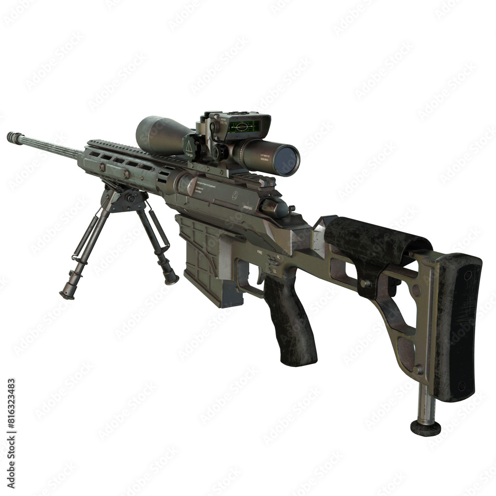 Sniper Riffle with scope and colour style isolated 3d rendered illustration Sniper Riffle with scope and colour style isolated 3d rendered illustration