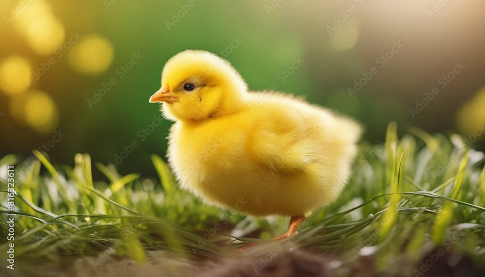 Yellow chick in the meadow close up, ai